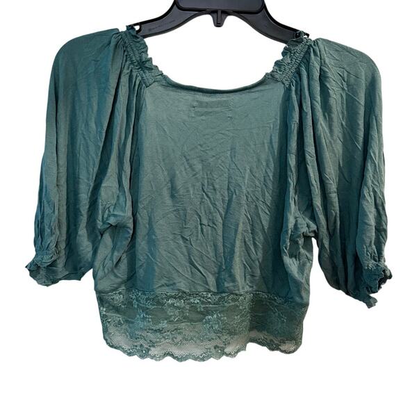 Urban Outfitters Ruffle Sheer Lace Plunge Neck Top - L - Picture 2 of 8
